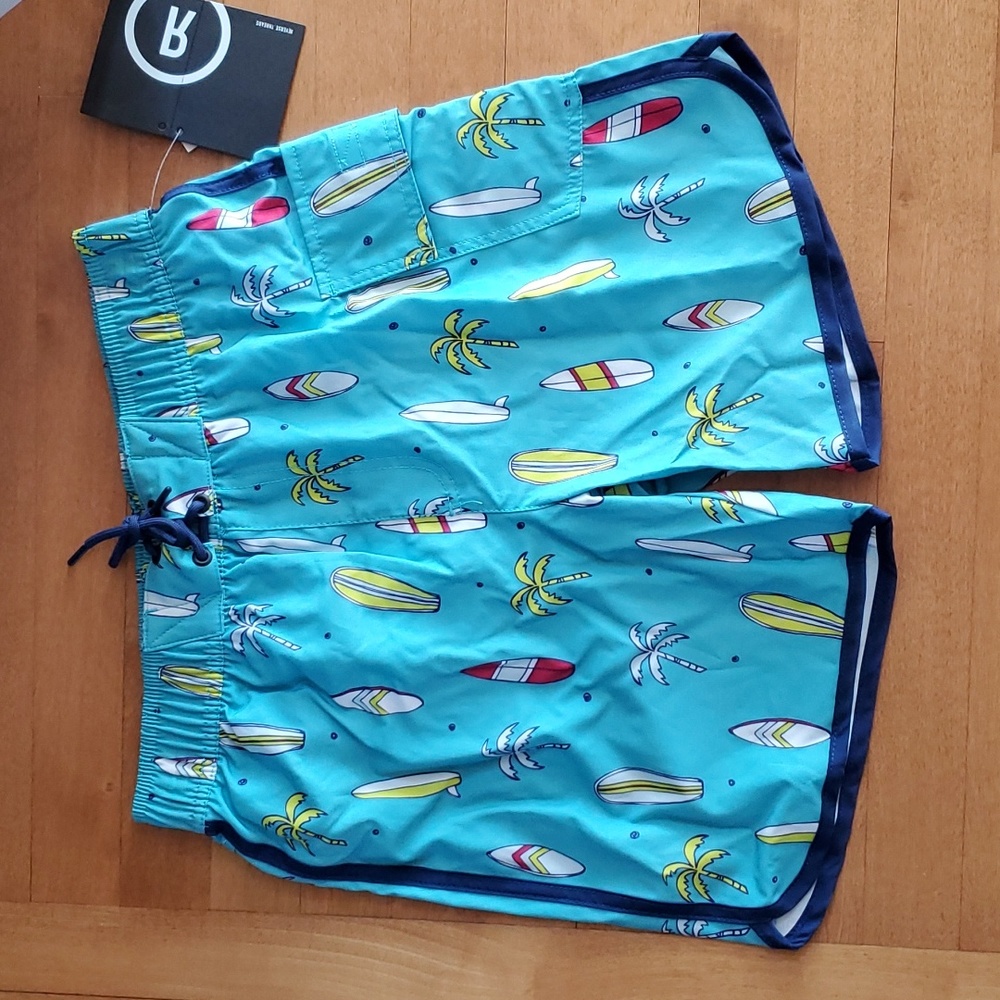 Mens Reverse Threads Surfboards Cargo Pocket Swim Trunks Size Small 2XL Teal NWT